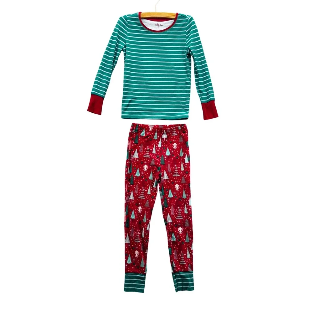 Matilda‎ Jane Boys Size 6 Christmas Tree Fitted Pajama Set Green Red Stripe